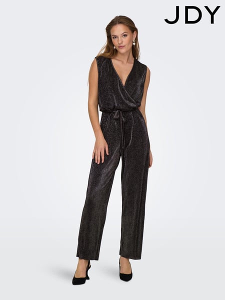 JDY Black Plisse Wide Leg Party Jumpsuit (Q67304) | € 14