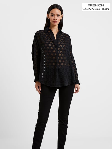 French Connection Black Geo Burnout Popover Shirt (Q67422) | € 74