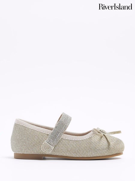 River Island Gold Girls Velvet Diamonte Strap Pumps (Q68194) | € 34