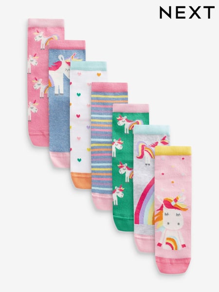 Pink, Green and blue 7 Pack Cotton Rich Unicorn Ankle Socks (Q68397) | € 12 - € 15