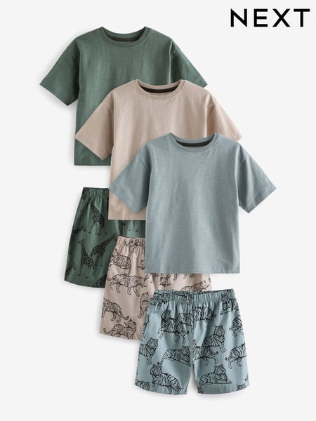 Cement/Khaki/Blue Animals 100% Cotton Short Woven Bottoms Pyjamas 3 Pack (9mths-12yrs) (Q69641) | € 23 - € 32
