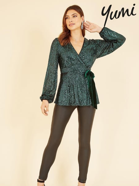 Yumi Green Sequin Wrap Top (Q70715) | € 39