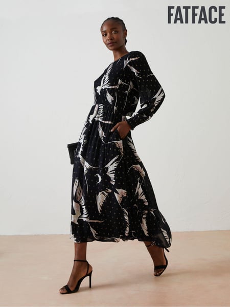 FatFace Black Elaine Swallow Print Midi Dress (Q71348) | € 38