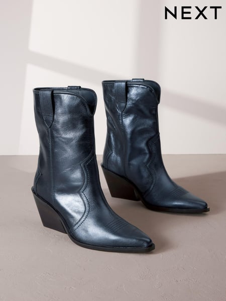 Navy Metallic Signature Leather Forever Comfort® Western Cowboy Boots (Q71749) | € 62