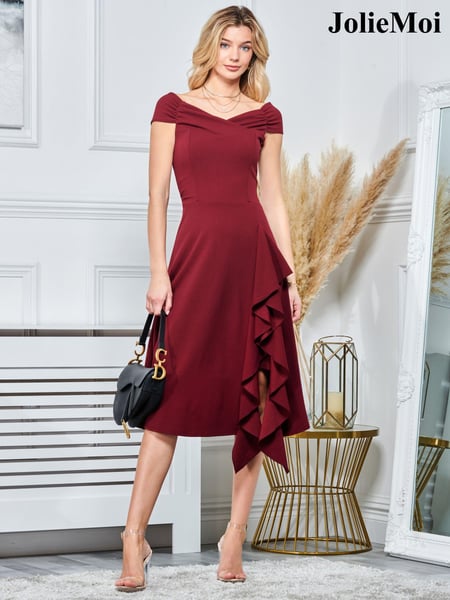 Jolie Moi Red Desiree Frill Fit & Flare Dress (Q72939) | € 21