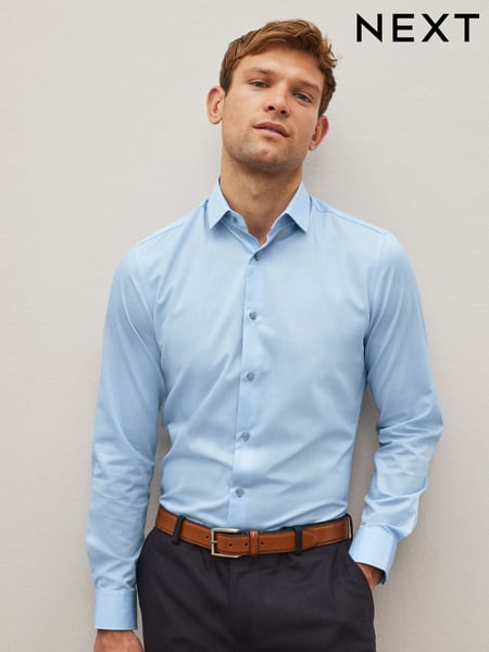 Blue Slim Fit Easy Care Textured Single Cuff Smart Shirt (Q73091) | € 39