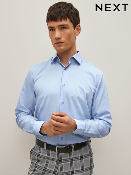 Blue Regular Fit Easy Care Textured Single Cuff Smart Shirt (Q73093) | € 39