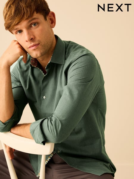 Green Regular Fit Trimmed Easy Care Single Cuff Oxford Shirt (Q73100) | € 9