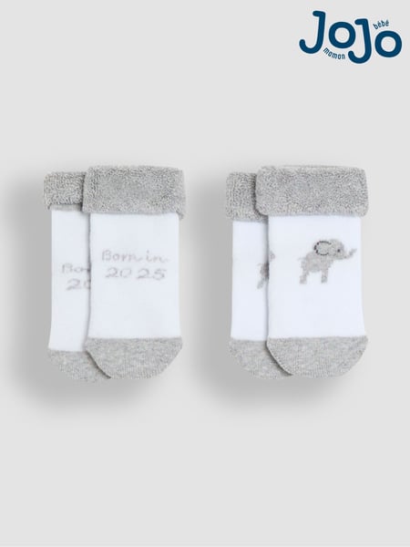 JoJo Maman Bébé White 2-Pack Born In 2025 Baby Socks (Q73130) | € 9