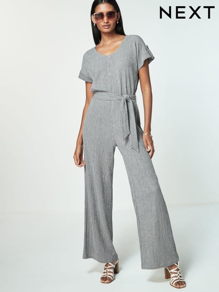 Grey Textured Utility Wide Leg Belted Jumpsuit (Q73148) | € 17
