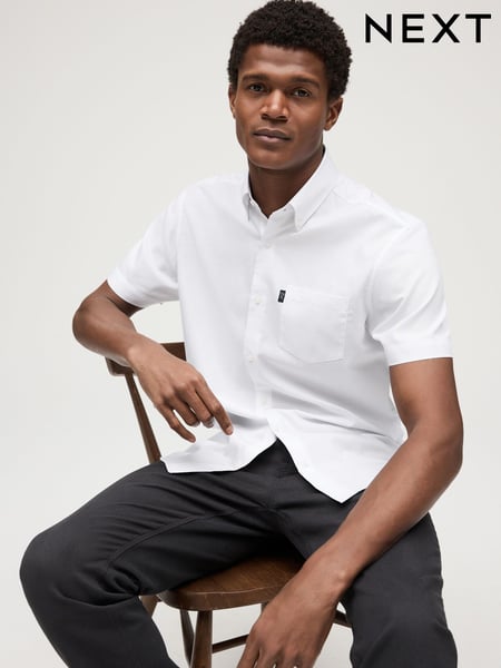 White Slim Fit Short Sleeve Easy Iron Button Down Oxford Shirt (Q73476) | € 33