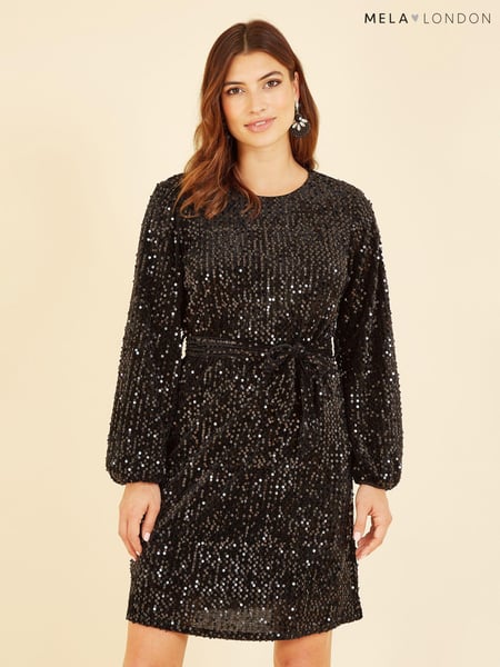 Mela Black Sequin Smock Dress (Q73934) | € 43