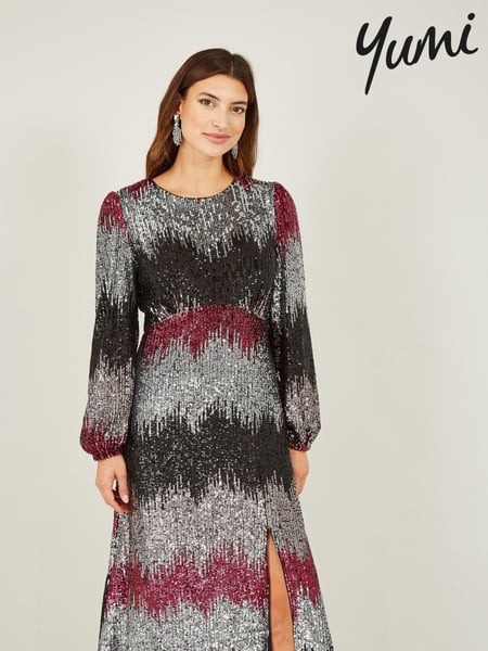 Yumi Natural Sequin Ombre Long Sleeve Midi Dress (Q75099) | € 66