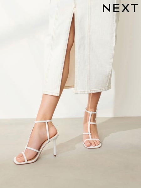 White Signature Leather Strappy Heeled Sandals (Q75606) | € 18