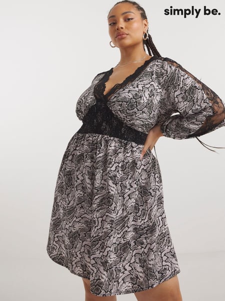 Simply Be Grey Animal Lace Insert Skater Dress (Q75661) | € 12