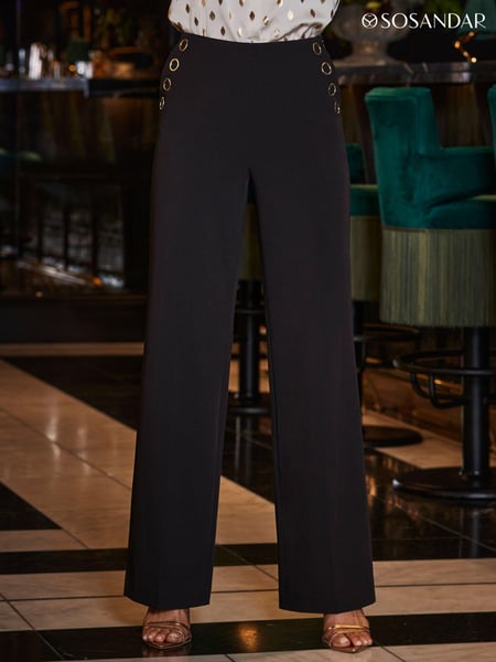 Sosandar Black Eyelet Detail Wide Leg Trousers (Q76310) | € 92