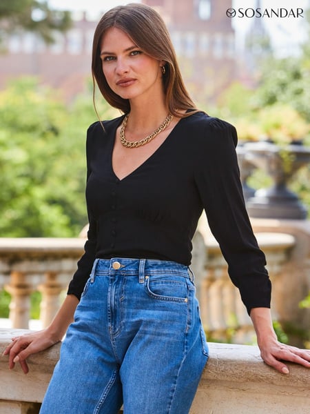 Sosandar Black Button Front Top (Q76351) | € 70