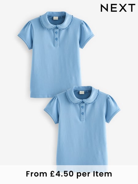 Blue Cotton Stretch Frill Collar School Polo Tops 2 Pack (3-16yrs) (Q76814) | € 13 - € 24