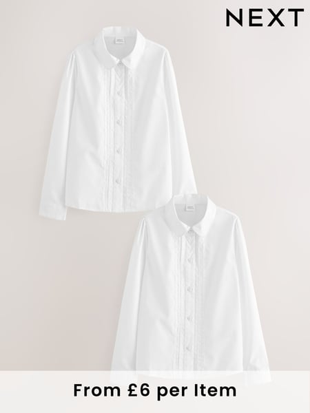 White Long Sleeve Lace Trim School Blouses 2 Pack (3-14yrs) (Q76822) | € 17 - € 26