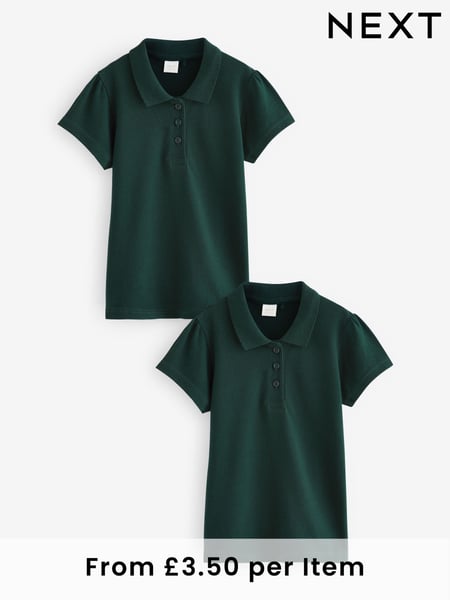 Green Regular Fit 100% Cotton Short Sleeve Polo Shirts 2 Pack (3-16yrs) (Q76841) | € 10 - € 18