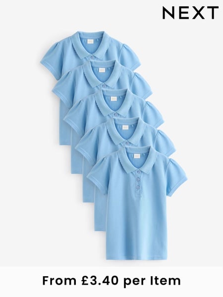 Blue Regular Fit 100% Cotton Short Sleeve Polo Shirts 5 Pack (3-16yrs) (Q76845) | € 24 - € 38