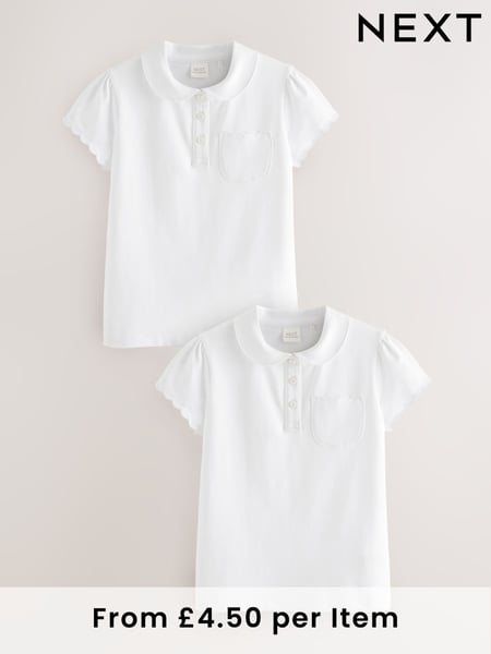 White Cotton Rich Scallop Collar School Polo Tops 2 Pack (3-16yrs) (Q76858) | € 13 - € 24