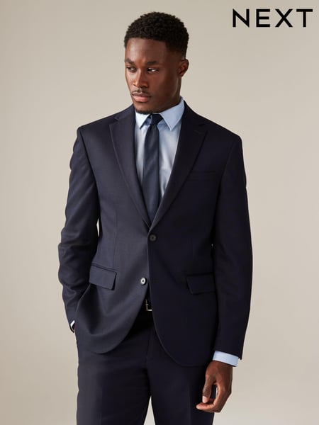 Navy Blue Regular Fit Textured Suit Jacket (Q76885) | € 96