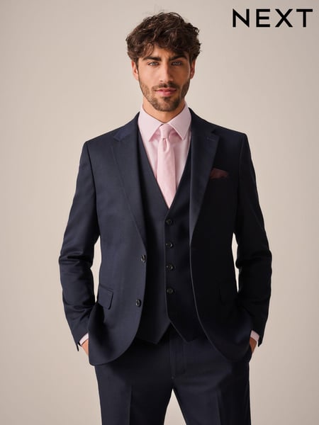 Navy Blue Slim Fit Textured Suit Jacket (Q76889) | € 96