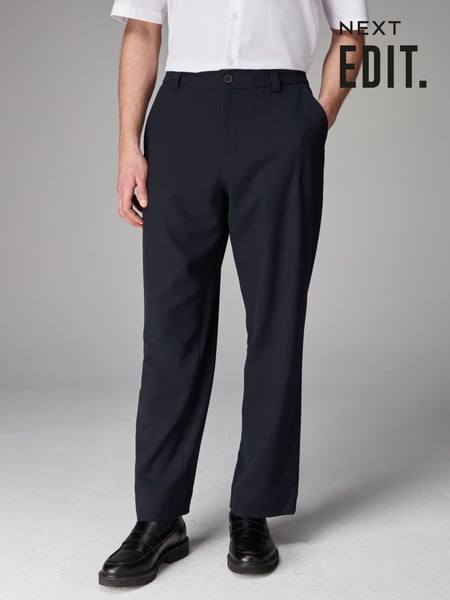 Navy Blue Elasticated Waist EDIT Relaxed Twill Trousers (Q76994) | € 51