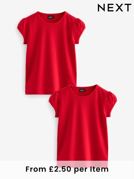 Red Puff Sleeve 100% Cotton T-Shirts 2 Pack (3-16yrs) (Q77100) | € 7 - € 14