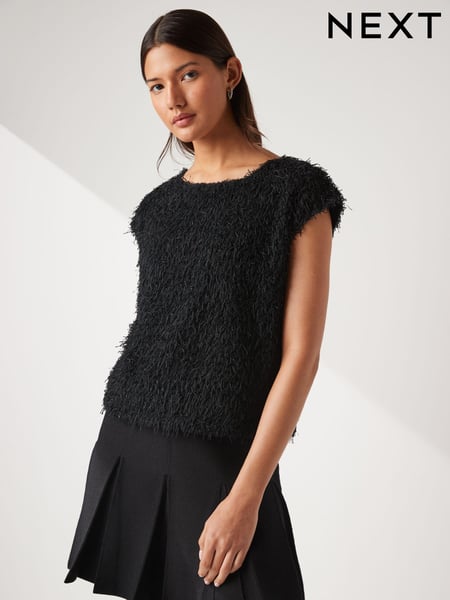 Black Short Sleeve Textured Top (Q77104) | € 7