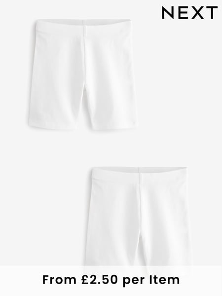 White Longer Length 2 Pack Cotton Rich Stretch Cycle Shorts (3-16yrs) (Q77110) | € 7 - € 14
