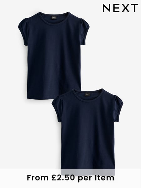Navy Blue Puff Sleeve 100% Cotton T-Shirts 2 Pack (3-16yrs) (Q77123) | € 7 - € 14