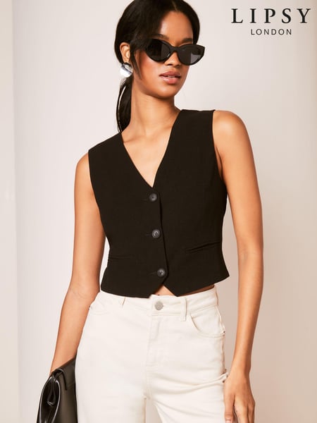 Lipsy Black Linen Button Through Waistcoat (Q77484) | € 13