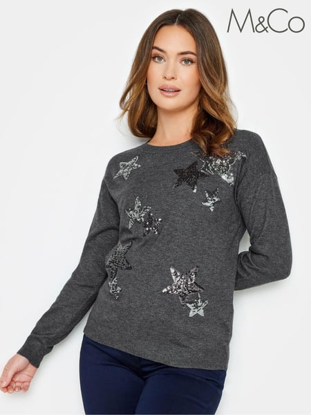 M&Co Grey Petite All-Over Star Jumper (Q77913) | € 53
