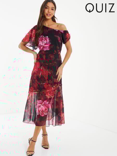 Quiz Red Chiffon Floral Print Asymmetric Dress (Q78510) | € 18