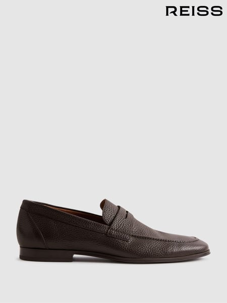 Reiss Dark Brown Bray Leather Grained Leather Slip-On Loafers (Q78823) | € 278