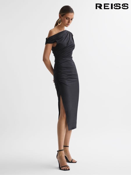 Reiss Charcoal Fern Bodycon Ruched Midi Dress (Q79050) | € 200
