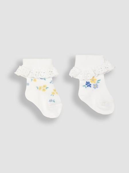JoJo Maman Bébé White Floral 2-Pack Frilly Socks (Q80304) | € 15