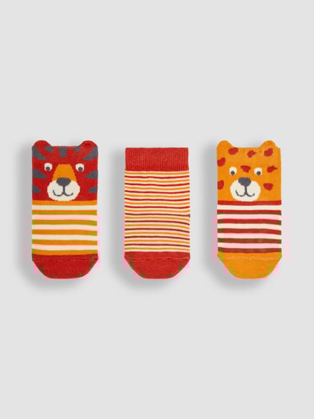 JoJo Maman Bébé Rust Orange Tiger 3-Pack Safari Socks (Q80314) | € 15