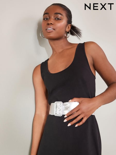 Silver Wide Leather Belt (Q80580) | € 38