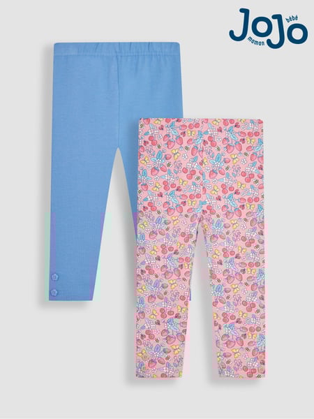 JoJo Maman Bébé Pink Strawberry Garden Floral & Blue 2-Pack Leggings (Q80731) | € 34