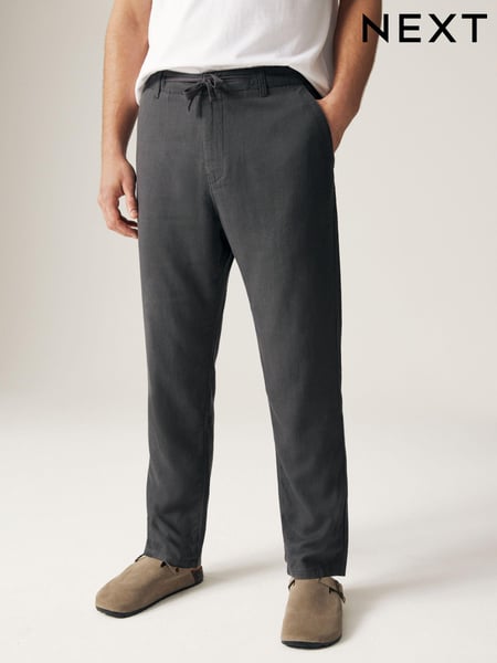 Grey Dark Linen Viscose Drawstring Trousers (Q80791) | € 42