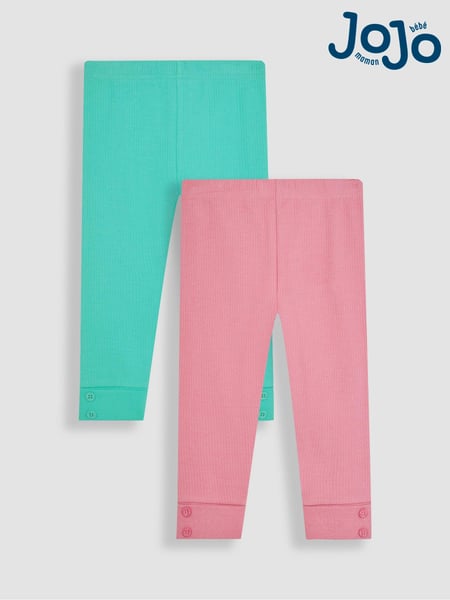 JoJo Maman Bébé Duck Egg Blue & Coral Pink 2-Pack Rib Leggings (Q80883) | € 30