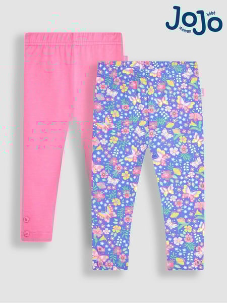 JoJo Maman Bébé Periwinkle Purple Butterfly Floral & Pink 2-Pack Leggings (Q80910) | € 34