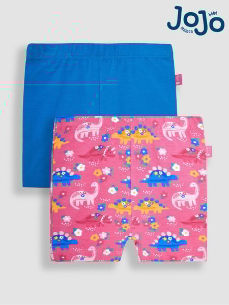 JoJo Maman Bébé Pink Floral Dinosaur & Cobalt Blue 2-Pack Shorts (Q80911) | € 24
