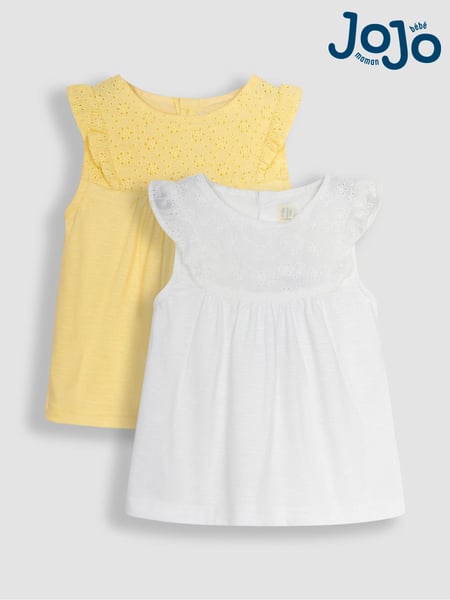 JoJo Maman Bébé White & Yellow 2-Pack Pretty Embroidered Tops (Q80923) | € 32