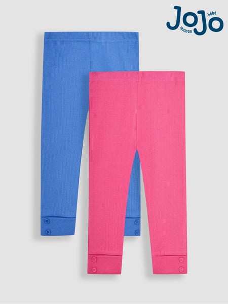 JoJo Maman Bébé Blue & Raspberry Pink 2-Pack Rib Leggings (Q80933) | € 30
