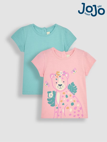 JoJo Maman Bébé Pink Cheetah & Duck Egg Blue 2-Pack T-Shirts (Q80935) | € 34