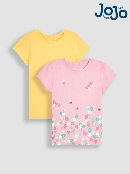JoJo Maman Bébé Pink Strawberry Garden & Yellow 2-Pack T-Shirts (Q80944) | € 34